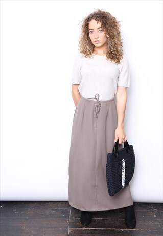 VINTAGE 90S BROWN DRAWSTRING WAIST MAXI SKIRT