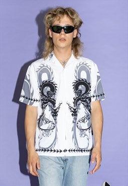 Vintage Y2K iconic rave dragon tattoo shirt in white & black