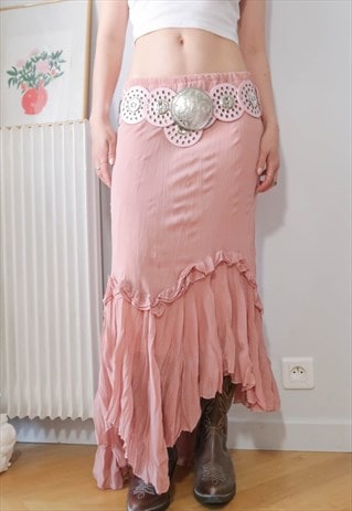 Vintage boho boheme asymetrical pink maxi skirt