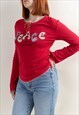 Vintage Peace Logo Flare Sleeve Red Cotton Blouse M/L