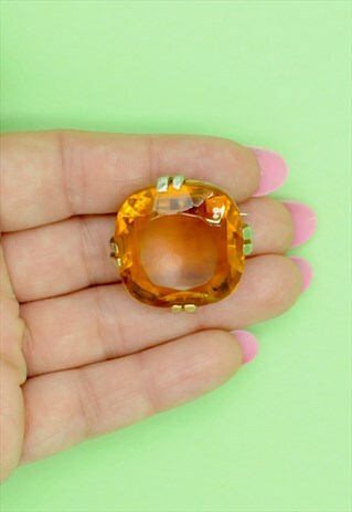 VINTAGE 70S GAME OF THRONES STYLE LARGE ORANGE GLASS BROOCH
