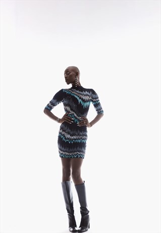 Embellished semi-sheer mini dress in black