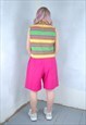 VINTAGE Y2K FUNKY COLOURFULLY FESTIVAL MESH STRIPPED BLOUSE 