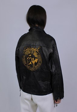 Vintage Diesel leather big logo jacket 