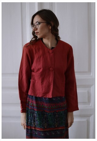 VINTAGE RED CROPPED LINEN JACKET