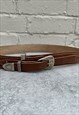 90S BROWN LEATHER BELT WITH AZTEC CHEVRON PATTERN