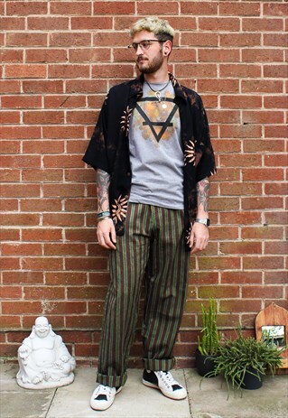 FAIRTRADE GREEN STRIPED COTTON TROUSERS