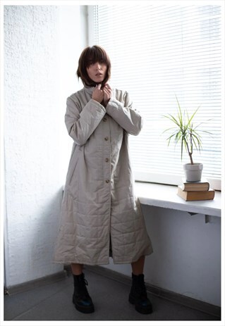 VINTAGE 80'S BEIGE PADDED THIN HIGH COLLAR COAT