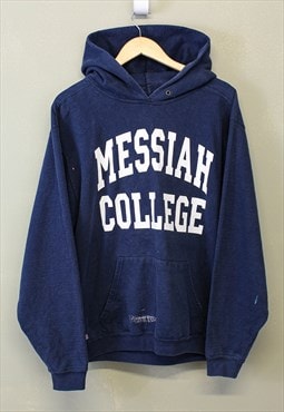 Vintage Messiah College Hoodie Navy With Spell Out Print 