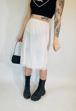 Cute Vintage 90s Y2K Gorgeous Satin White Sheer Lace Skirt