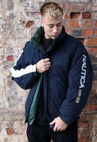 NAVY AND GREEN NAUTICA PUFFER JACKET