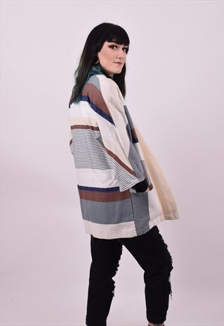 VINTAGE 80'S CREAM & GREY OVERSIZED BLAZER JACKET MEDIUM