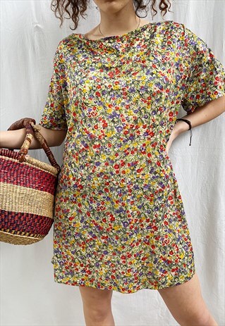 VINTAGE 60S MOD ENGLISH COTTAGE GARDEN PRINT MINI DAY DRESS