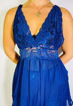 Vintage Size L Y2K Lace Cami Top In Blue