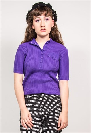 VINTAGE 70'S PURPLE RIBBED KNIT TOP
