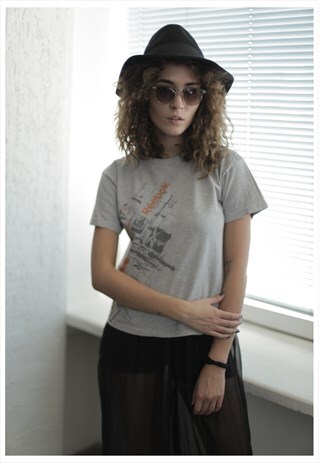 VINTAGE 90'S GREY PRINTED SHORT SLEEVES TOP