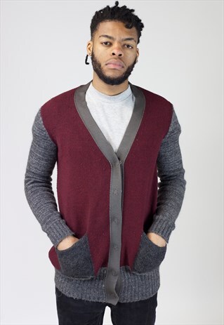 VINTAGE ARMANI JEANS BURGUNDY AND GREY CARDIGAN