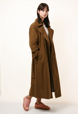 80S VINTAGE TRENCH LONG KHAKI OVERSIZED LEIGHTWEIGHT COAT