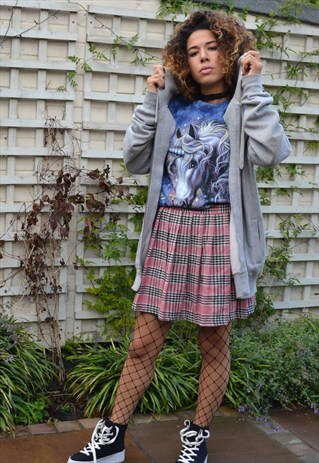 PLAID PINK PLEAT 90S GRUNGE MINI SKIRT