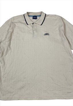 Beige umbro logo embroilery quarter button up polo shirt