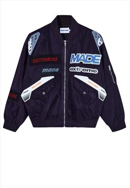 Patchwork racing jacket motorsport bomber motorcycle coat