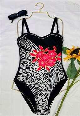 Vintage 90's High Leg Graphic Floral Swimsuit