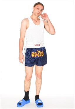Vintage 00s Thai boxing shorts in navy blue