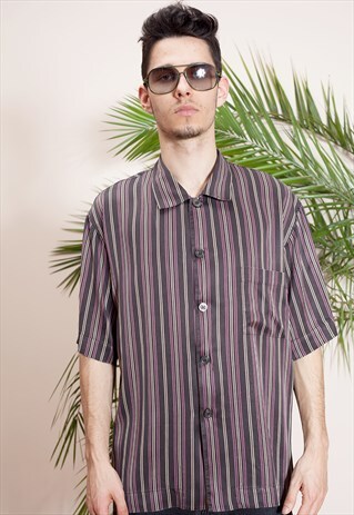 SILK, STRIPY PRINT, MEN'S COLLAR SHIRT FROM THE 90S