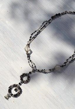 Deadstock black/white triple strand beaded necklace.