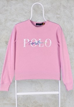 Polo Ralph Lauren Sweatshirt Pink Embroidered Spell Out  XS