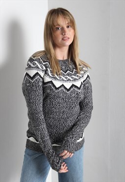 Vintage Norwegian Crazy Patterned Jumper Grey