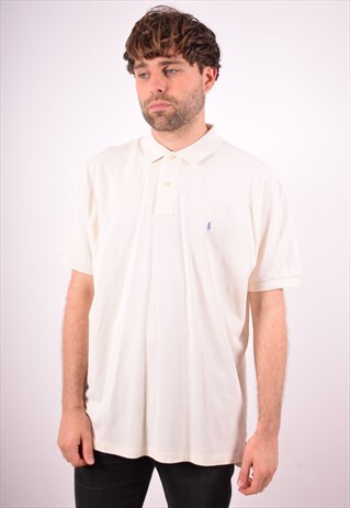 POLO RALPH LAUREN MENS VINTAGE POLO SHIRT XL OFF WHITE 90S
