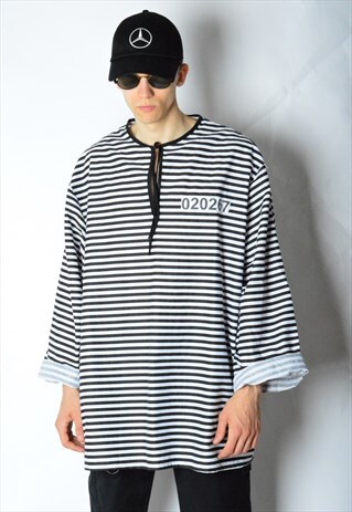 VINTAGE 90S BLACK AND WHITE STRIPED PARTY SHIRT