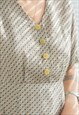 VINTAGE 80'S BEIGE FLORAL PRINT MIDI SHORT SLEEVED DRESS