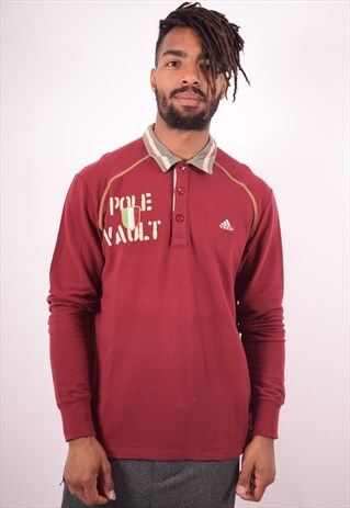 ADIDAS MENS VINTAGE POLO SHIRT LONG SLEEVE MEDIUM MAROON 90S