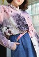 RETRO 90S PURPLE ABSTRACT SURREAL FLORAL PATTERN BLOUSE TO