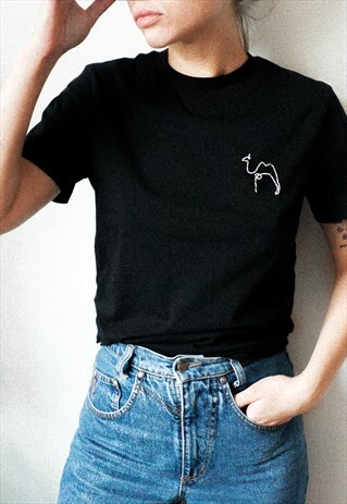 "THE CAMEL" HAND EMBROIDERY ON BLACK T-SHIRT