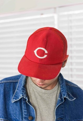 VINTAGE REDS BASEBALL TRUCKER CAP HAT 90S ONE SIZE 2.1
