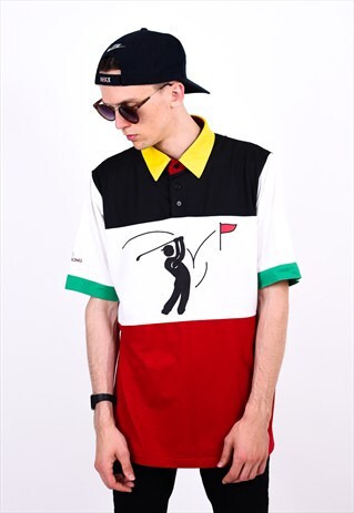 VINTAGE 90S COLOUR BLOCK GOLF 1/4 BUTTON SHIRT