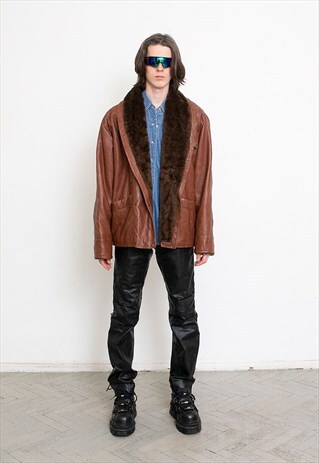 Vintage 90s Brown Leather Jacket Sherpa