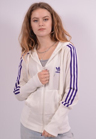ADIDAS WOMENS VINTAGE HOODIE SWEATER MEDIUM WHITE 90S