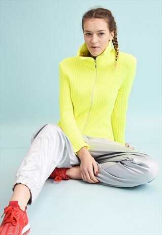 90'S RETRO ATHLEISURE NEON RIBBED KNIT CARDIGAN
