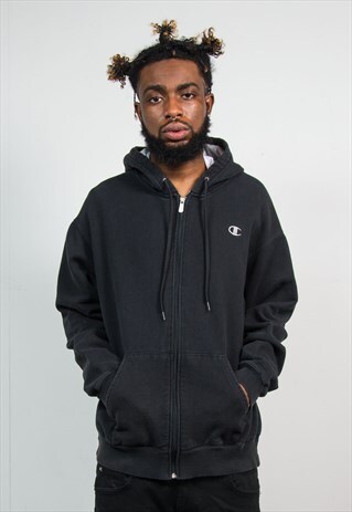 CHAMPION HOODIE BLACK ZIP UP HOODED SWEATSHIRT