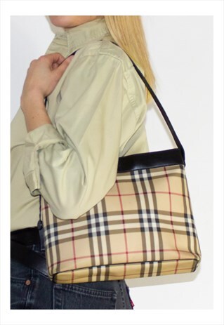 RARE 90'S BURBERRY NOVA CHECK LEATHER HANDBAG