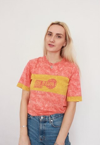 VINTAGE 90S KAPPA RARE PATTERN YELLOW PINK T-SHIRT