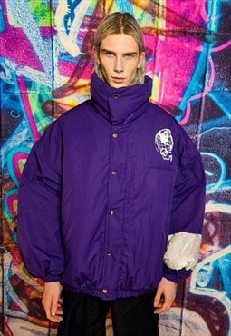 Luminous bomber jacket silver finish MA-1 varsity in purple