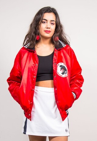 VINTAGE 90'S RED BLACKHAWKS ICE HOCKEY BOMBER JACKET