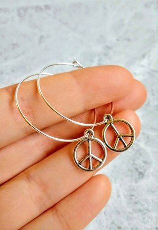 RETRO PEACE HOOP EARRINGS
