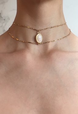 Entzi: Dainty Gold Layered Opal Choker Necklace