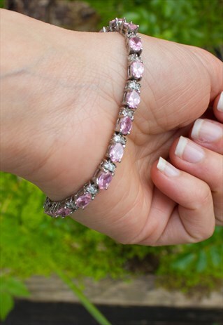 VINTAGE PINK & SILVER FAUX DIAMOND BRACELET